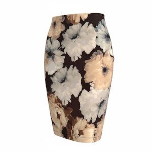Tahari Floral Pencil Skirt in Cream and Brown